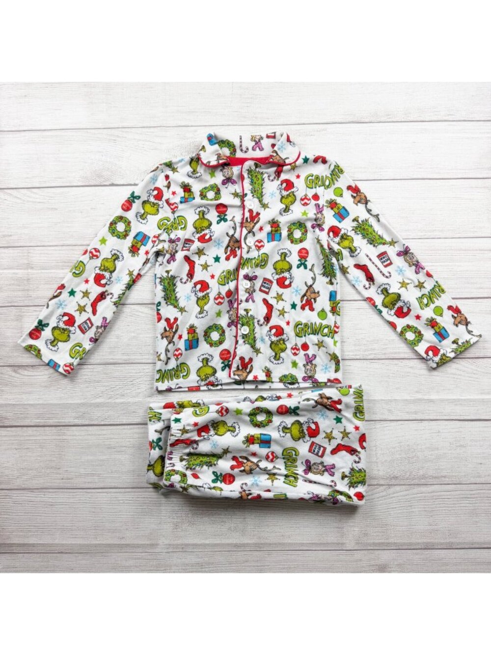 Dr Seuss The Grinch Kids Holiday Pajamas Set Long Sleeve 8